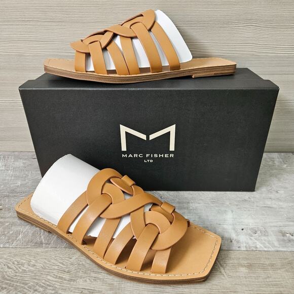 Marc Fisher Shoes - Marc Fisher Ltd Ml Kimiko Womens Leather Natural Flat Slide Sandals Size 8.5M